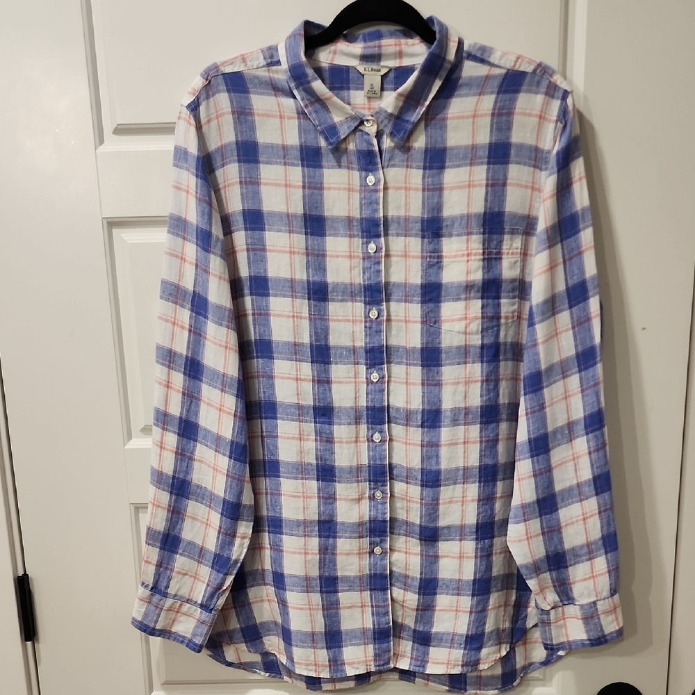 L.L. Bean Blue and Red Plaid Blouse